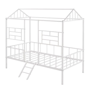 HomeRoots White Metal Twin Canopy Bed Frame - Modern Design, Sturdy Support for Kids' Rooms & Guest Spaces 606508
