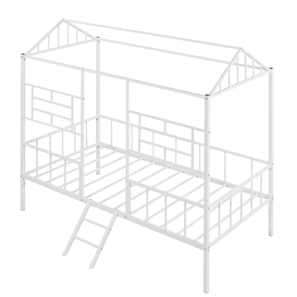 HomeRoots White Metal Twin Canopy Bed Frame - Modern Design, Sturdy Support for Kids' Rooms & Guest Spaces 606508