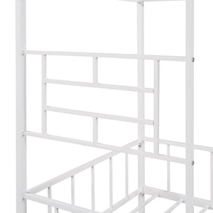 HomeRoots White Metal Twin Canopy Bed Frame - Modern Design, Sturdy Support for Kids' Rooms & Guest Spaces 606508