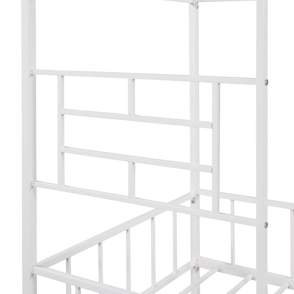 HomeRoots White Metal Twin Canopy Bed Frame - Modern Design, Sturdy Support for Kids' Rooms & Guest Spaces 606508