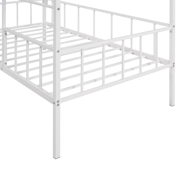 HomeRoots White Metal Twin Canopy Bed Frame - Modern Design, Sturdy Support for Kids' Rooms & Guest Spaces 606508