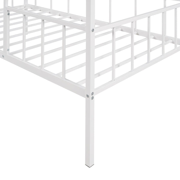 HomeRoots White Metal Twin Canopy Bed Frame - Modern Design, Sturdy Support for Kids' Rooms & Guest Spaces 606508