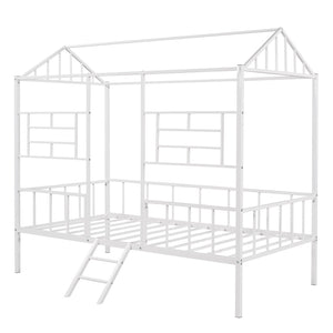 HomeRoots White Metal Twin Canopy Bed Frame - Modern Design, Sturdy Support for Kids' Rooms & Guest Spaces 606508