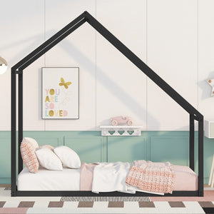 HomeRoots Black Metal Twin House Bed Frame - Modern, Durable Design for Kids & Guest Rooms, Easy Assembly 606509