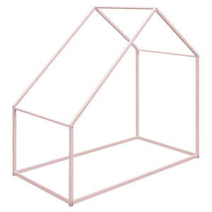 HomeRoots Pink Metal Twin House Bed - Charming Playful Design with Sturdy Construction for a Cozy Kids’ Room 606510