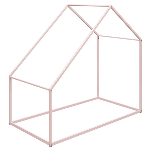 HomeRoots Pink Metal Twin House Bed - Charming Playful Design with Sturdy Construction for a Cozy Kids’ Room 606510