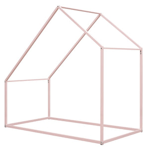 HomeRoots Pink Metal Twin House Bed - Charming Playful Design with Sturdy Construction for a Cozy Kids’ Room 606510