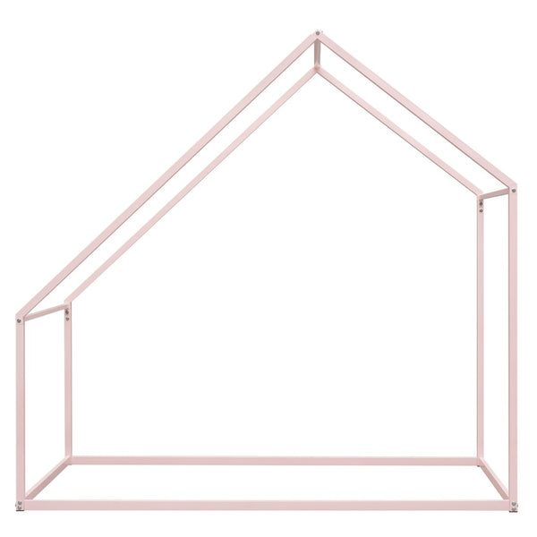 HomeRoots Pink Metal Twin House Bed - Charming Playful Design with Sturdy Construction for a Cozy Kids’ Room 606510