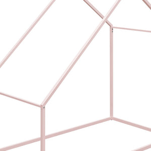 HomeRoots Pink Metal Twin House Bed - Charming Playful Design with Sturdy Construction for a Cozy Kids’ Room 606510