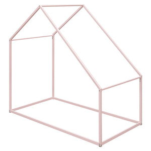 HomeRoots Pink Metal Twin House Bed - Charming Playful Design with Sturdy Construction for a Cozy Kids’ Room 606510