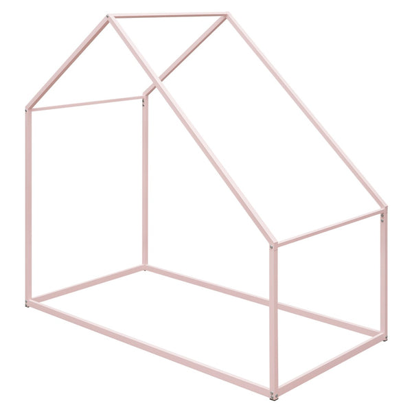 HomeRoots Pink Metal Twin House Bed - Charming Playful Design with Sturdy Construction for a Cozy Kids’ Room 606510
