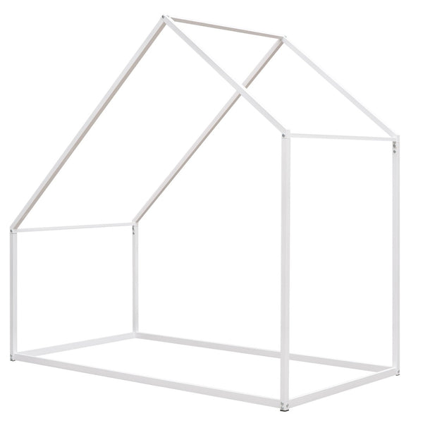 HomeRoots White Metal Twin House Bed - Stylish, Durable Frame with Easy Assembly for Cozy Kids' Rooms or Guests 606511