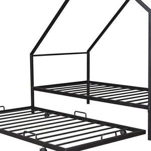 HomeRoots Black Metal Twin Canopy Bed Frame with Trundle - Stylish, Space-Saving Design for Any Room 606512