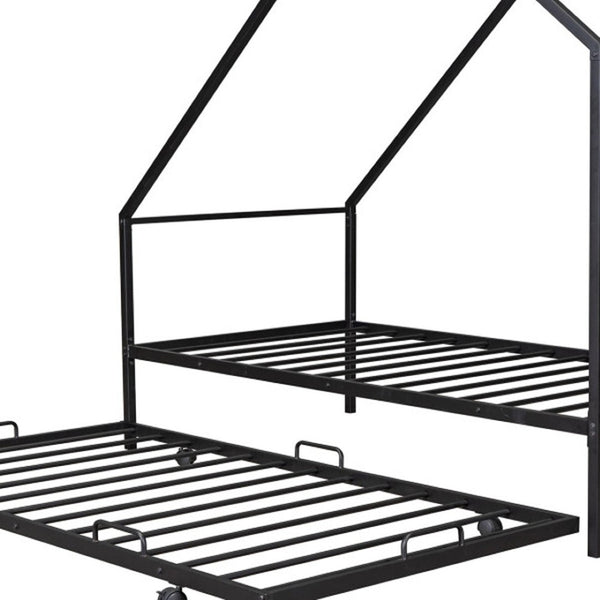 HomeRoots Black Metal Twin Canopy Bed Frame with Trundle - Stylish, Space-Saving Design for Any Room 606512