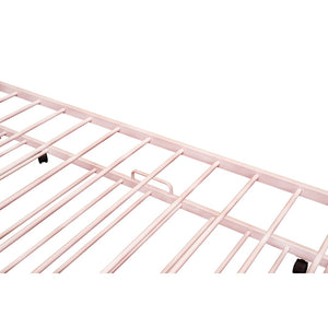 HomeRoots Pink Metal Twin House Bed with Trundle – Fun, Sturdy, and Cozy Sleep Solution for Kids & Guests 606513