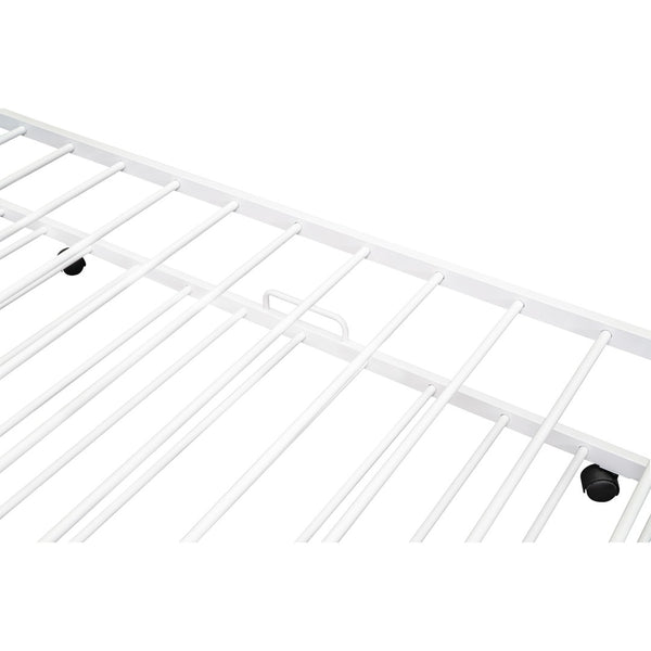 HomeRoots White Metal Twin Canopy Bed Frame with Trundle - Stylish, Durable Design for Kids and Guests! 606514