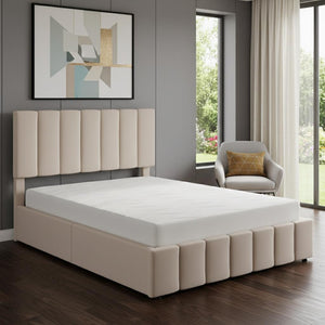 HomeRoots Beige Linen Upholstered Full Bed Frame – Modern Comfort, Stylish Design, No Box Spring Needed! 606515