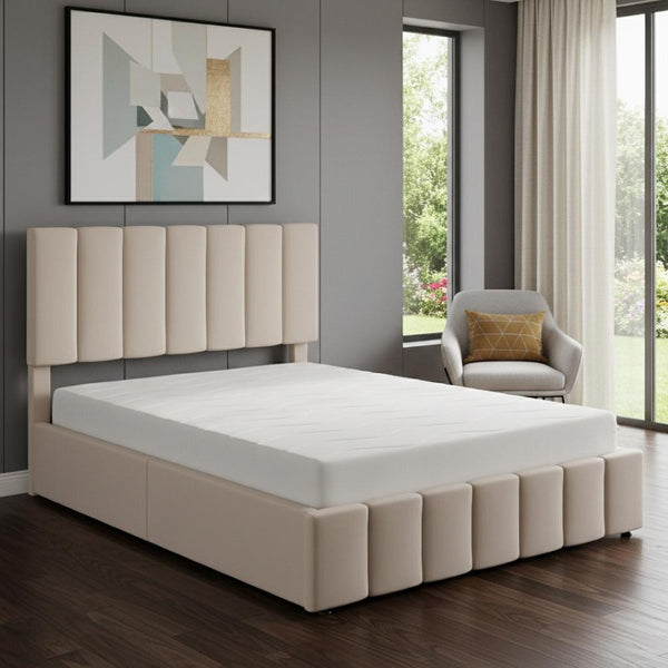 HomeRoots Beige Linen Upholstered Full Bed Frame – Modern Comfort, Stylish Design, No Box Spring Needed! 606515