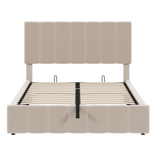 HomeRoots Beige Linen Upholstered Full Bed Frame – Modern Comfort, Stylish Design, No Box Spring Needed! 606515