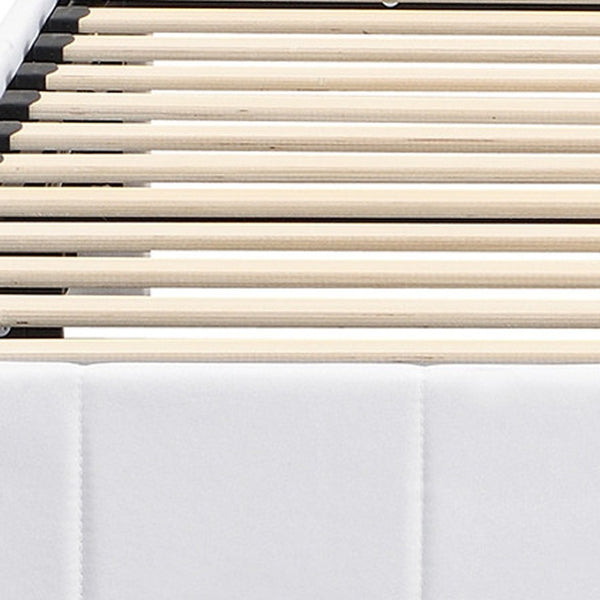 HomeRoots White Linen Upholstered Full Bed Frame – Modern, Sturdy Design with Padded Headboard for Comfort 606516
