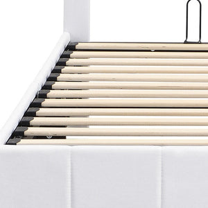 HomeRoots White Linen Upholstered Full Bed Frame – Modern, Sturdy Design with Padded Headboard for Comfort 606516