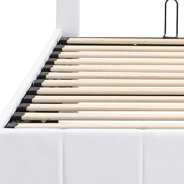 HomeRoots White Linen Upholstered Full Bed Frame – Modern, Sturdy Design with Padded Headboard for Comfort 606516
