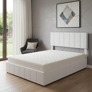 HomeRoots White Linen Upholstered Full Bed Frame – Modern, Sturdy Design with Padded Headboard for Comfort 606516