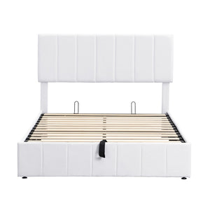 HomeRoots White Linen Upholstered Full Bed Frame – Modern, Sturdy Design with Padded Headboard for Comfort 606516