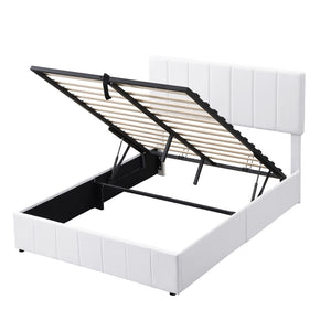HomeRoots White Linen Upholstered Full Bed Frame – Modern, Sturdy Design with Padded Headboard for Comfort 606516