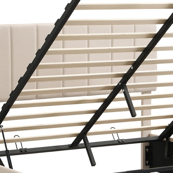 HomeRoots Beige Linen Upholstered Queen Bed Frame - Stylish Platform Design for Comfort & Modern Elegance 606517
