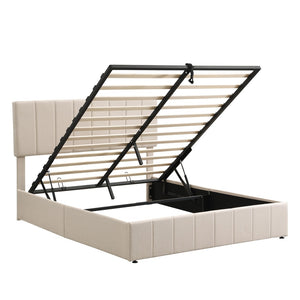 HomeRoots Beige Linen Upholstered Queen Bed Frame - Stylish Platform Design for Comfort & Modern Elegance 606517