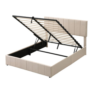 HomeRoots Beige Linen Upholstered Queen Bed Frame - Stylish Platform Design for Comfort & Modern Elegance 606517