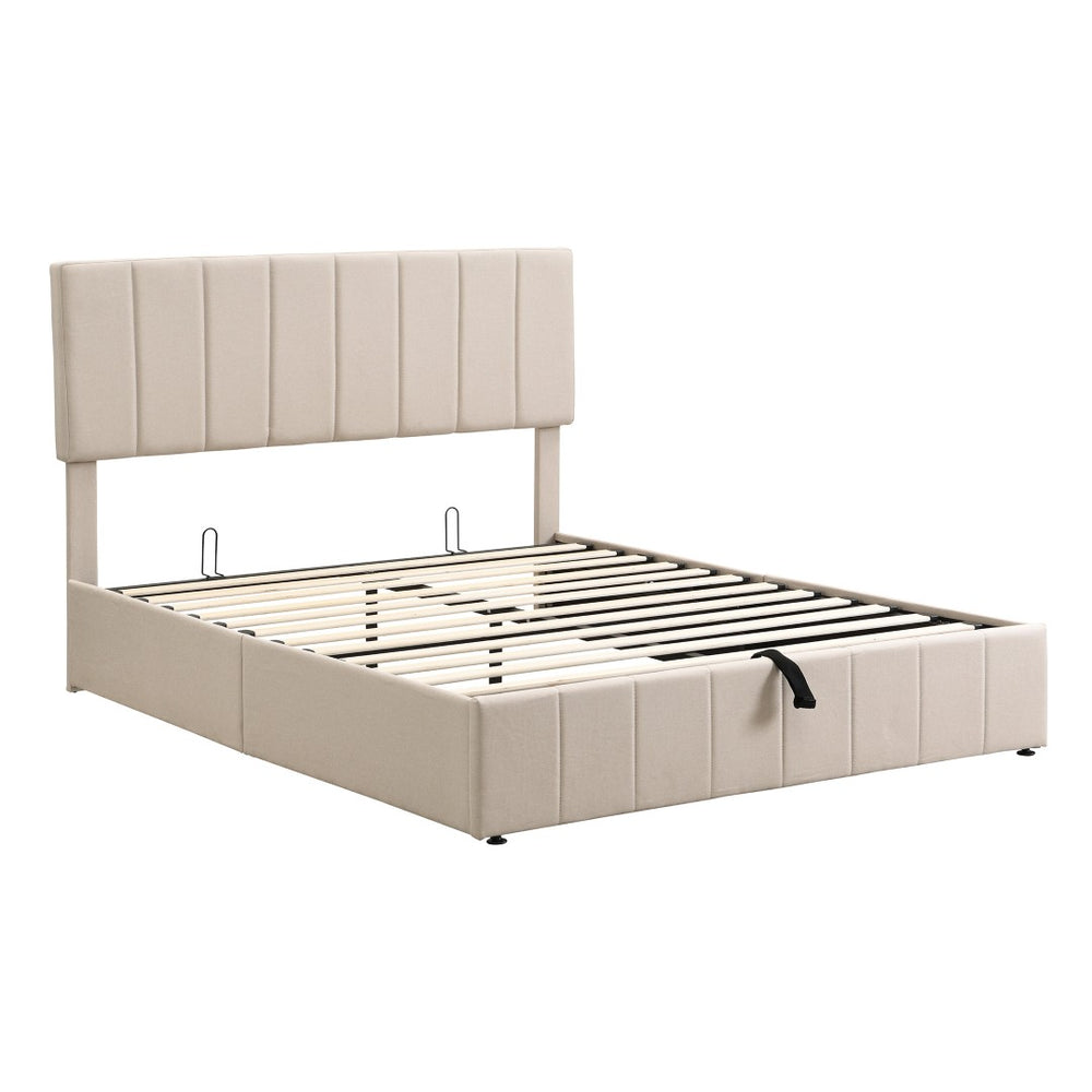 HomeRoots Beige Linen Upholstered Queen Bed Frame - Stylish Platform Design for Comfort & Modern Elegance 606517