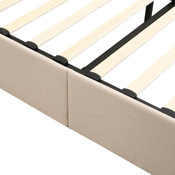HomeRoots Beige Linen Upholstered Queen Bed Frame - Stylish Platform Design for Comfort & Modern Elegance 606517