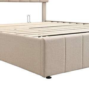 HomeRoots Beige Linen Upholstered Queen Bed Frame - Stylish Platform Design for Comfort & Modern Elegance 606517