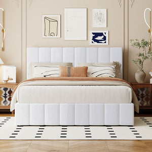 HomeRoots White Linen Upholstered Queen Bed Frame - Elegant Modern Design with Durable Comfort & Support 606518