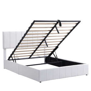 HomeRoots White Linen Upholstered Queen Bed Frame - Elegant Modern Design with Durable Comfort & Support 606518