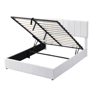 HomeRoots White Linen Upholstered Queen Bed Frame - Elegant Modern Design with Durable Comfort & Support 606518