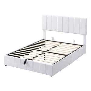 HomeRoots White Linen Upholstered Queen Bed Frame - Elegant Modern Design with Durable Comfort & Support 606518