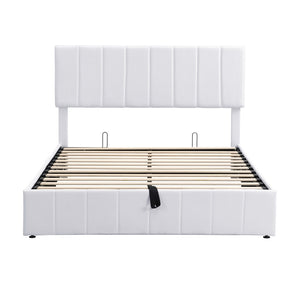 HomeRoots White Linen Upholstered Queen Bed Frame - Elegant Modern Design with Durable Comfort & Support 606518