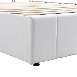 HomeRoots White Linen Upholstered Queen Bed Frame - Elegant Modern Design with Durable Comfort & Support 606518