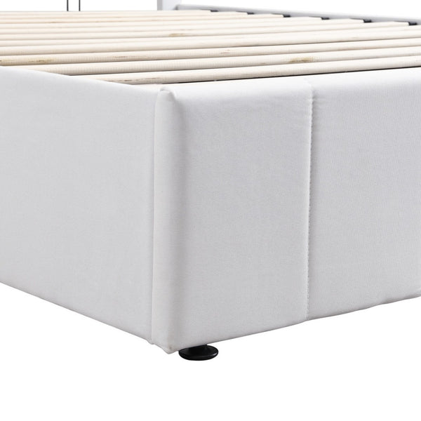 HomeRoots White Linen Upholstered Queen Bed Frame - Elegant Modern Design with Durable Comfort & Support 606518