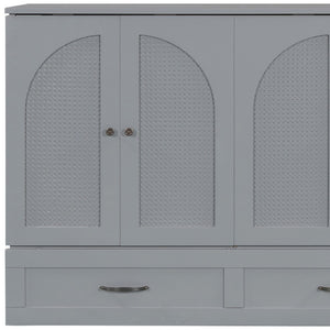 HomeRoots Gray Wood Full Murphy Bed with Integrated Drawers for Space-Saving Style in Contemporary Rooms 606519