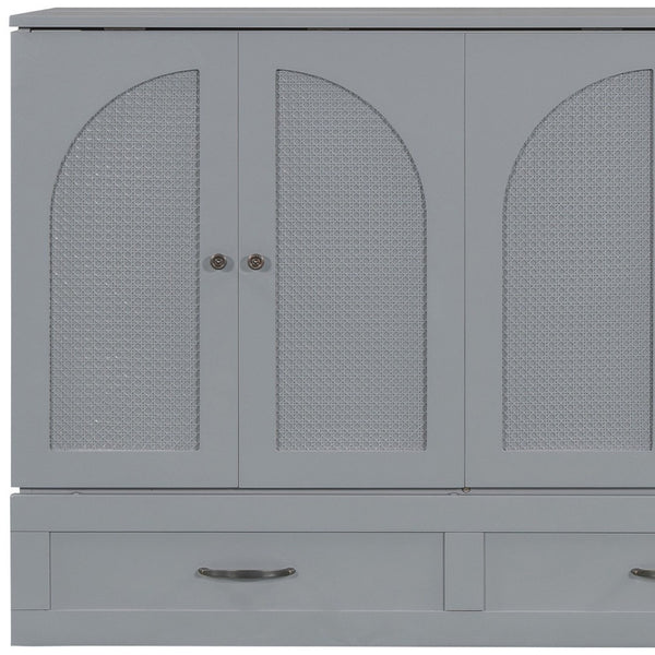 HomeRoots Gray Wood Full Murphy Bed with Integrated Drawers for Space-Saving Style in Contemporary Rooms 606519