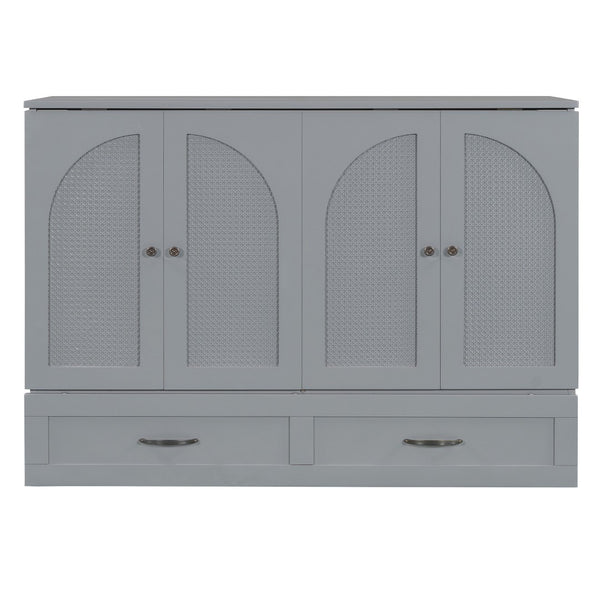 HomeRoots Gray Wood Full Murphy Bed with Integrated Drawers for Space-Saving Style in Contemporary Rooms 606519