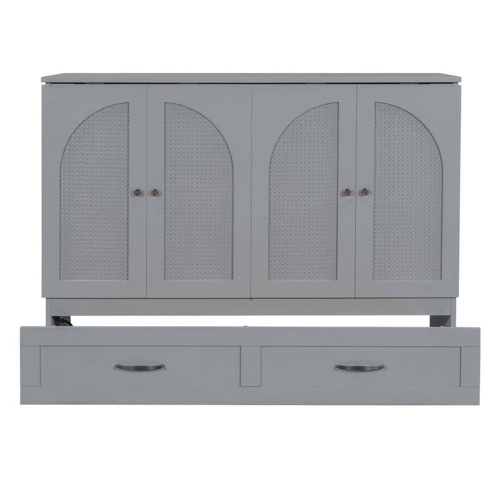 HomeRoots Gray Wood Full Murphy Bed with Integrated Drawers for Space-Saving Style in Contemporary Rooms 606519