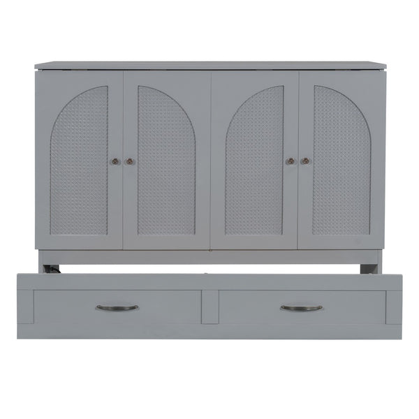 HomeRoots Gray Wood Full Murphy Bed with Integrated Drawers for Space-Saving Style in Contemporary Rooms 606519