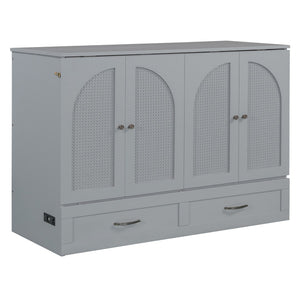 HomeRoots Gray Wood Full Murphy Bed with Integrated Drawers for Space-Saving Style in Contemporary Rooms 606519
