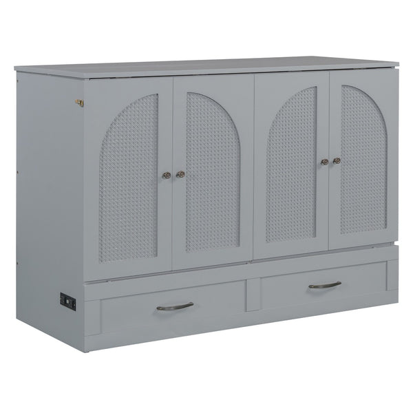 HomeRoots Gray Wood Full Murphy Bed with Integrated Drawers for Space-Saving Style in Contemporary Rooms 606519