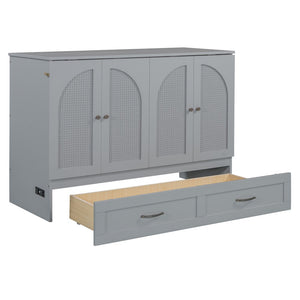 HomeRoots Gray Wood Full Murphy Bed with Integrated Drawers for Space-Saving Style in Contemporary Rooms 606519